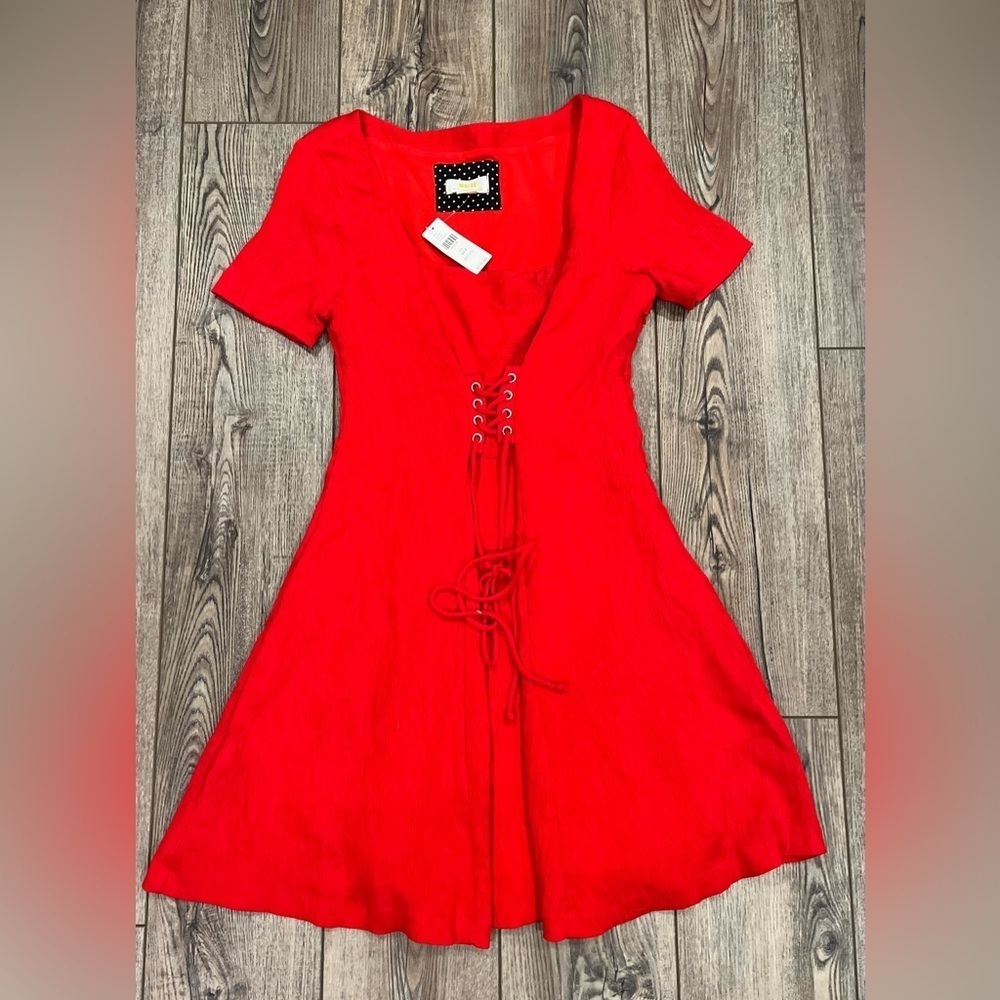 Maeve by Anthropologie Red Corset A-Line Mini Dress - Size 10P Petite NWT - Picture 2 of 7